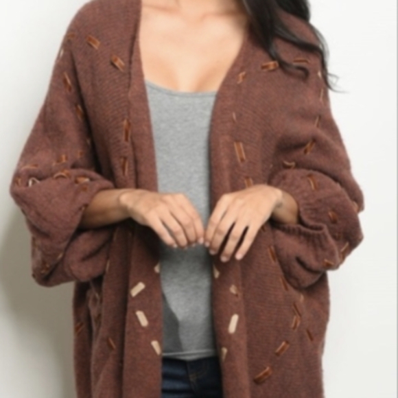 NWT Style Rack Chestnut Wool Blend Ribbon Accents Cardigan Sweater Women's L* - Picture 4 of 9